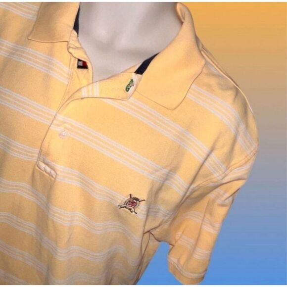 Y2K 2001 Tommy Hilfiger Golf Crest Yellow Pique Polo Large #67 - Picture 2 of 7